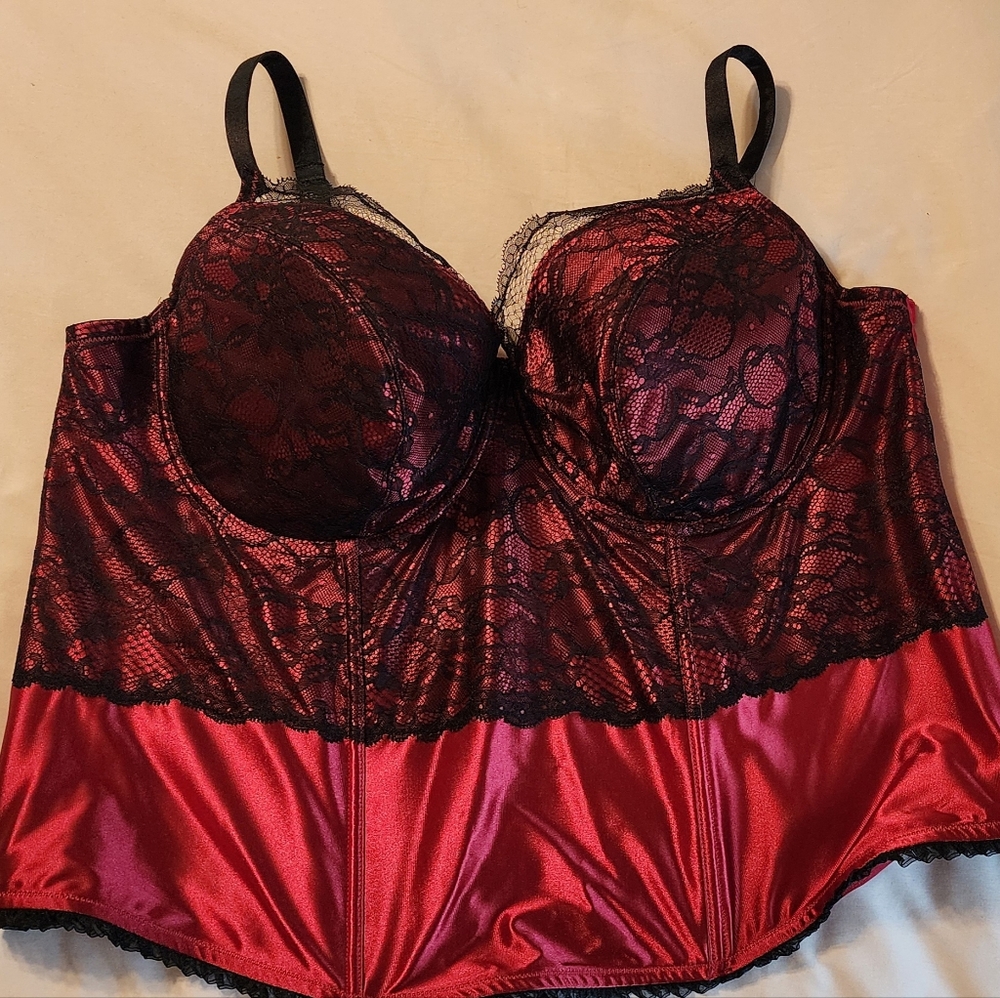 Red Silky & Black Lace Bustier